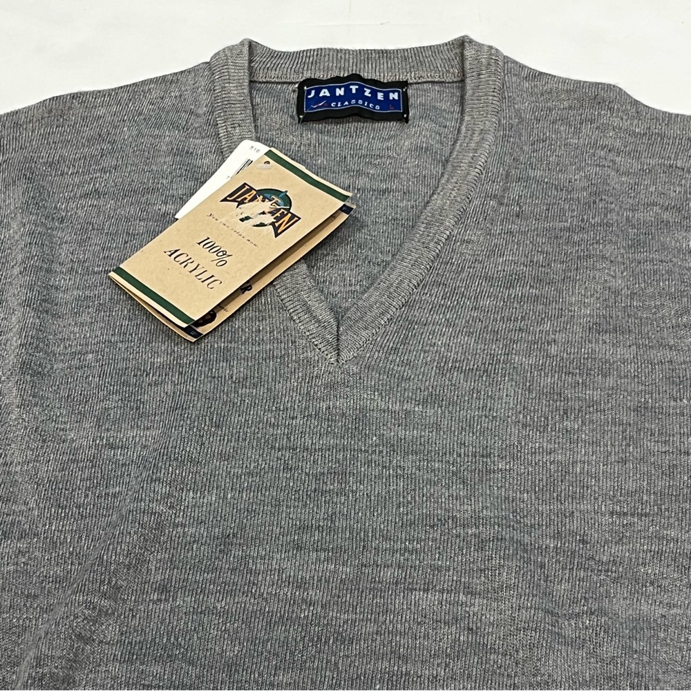 Vintage 80s Jantzen Acrylic Gray Pullover Sweater Men Large Pinhole Sleeve - Picture 13 of 16